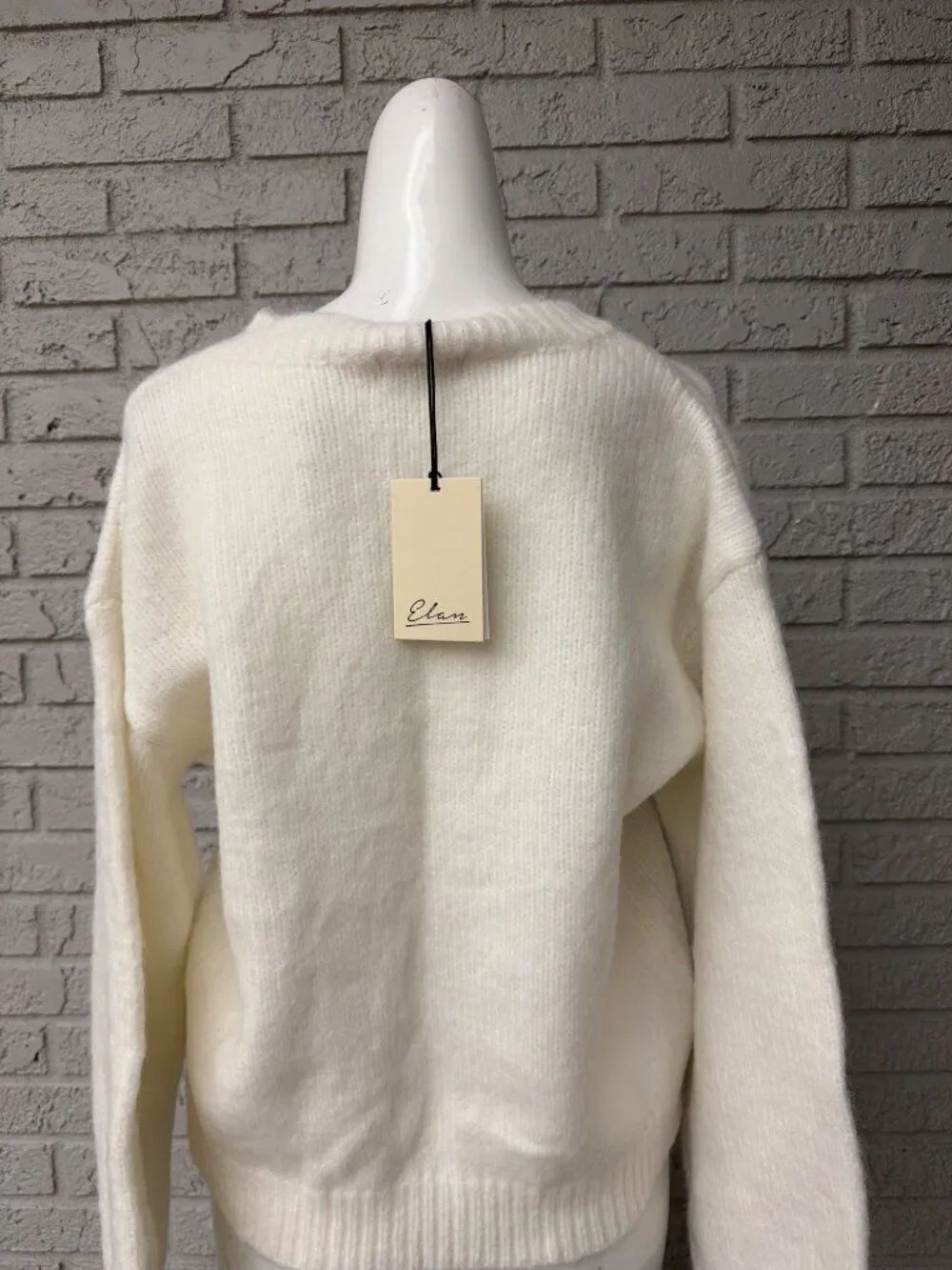 Elan Women’s Ivory Oversized Long Sleeve Tie Front Sweater Size S - Picture 3 of 8